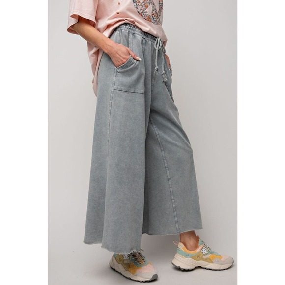 easel Pants - Washed Terry Knit - Wide Pants - Teal